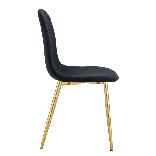 Luxury Simple Chair - Set Of 4 BLACK Linen-Cotton Material High Resilience Dining Chair With Metal Golden Leg.Integral Metal Leg Architecture,Suitable For Various Interior Decoration Styles.