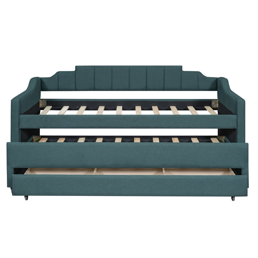 Twin Size Upholstered Daybed With Trundle And Three Drawers,Green