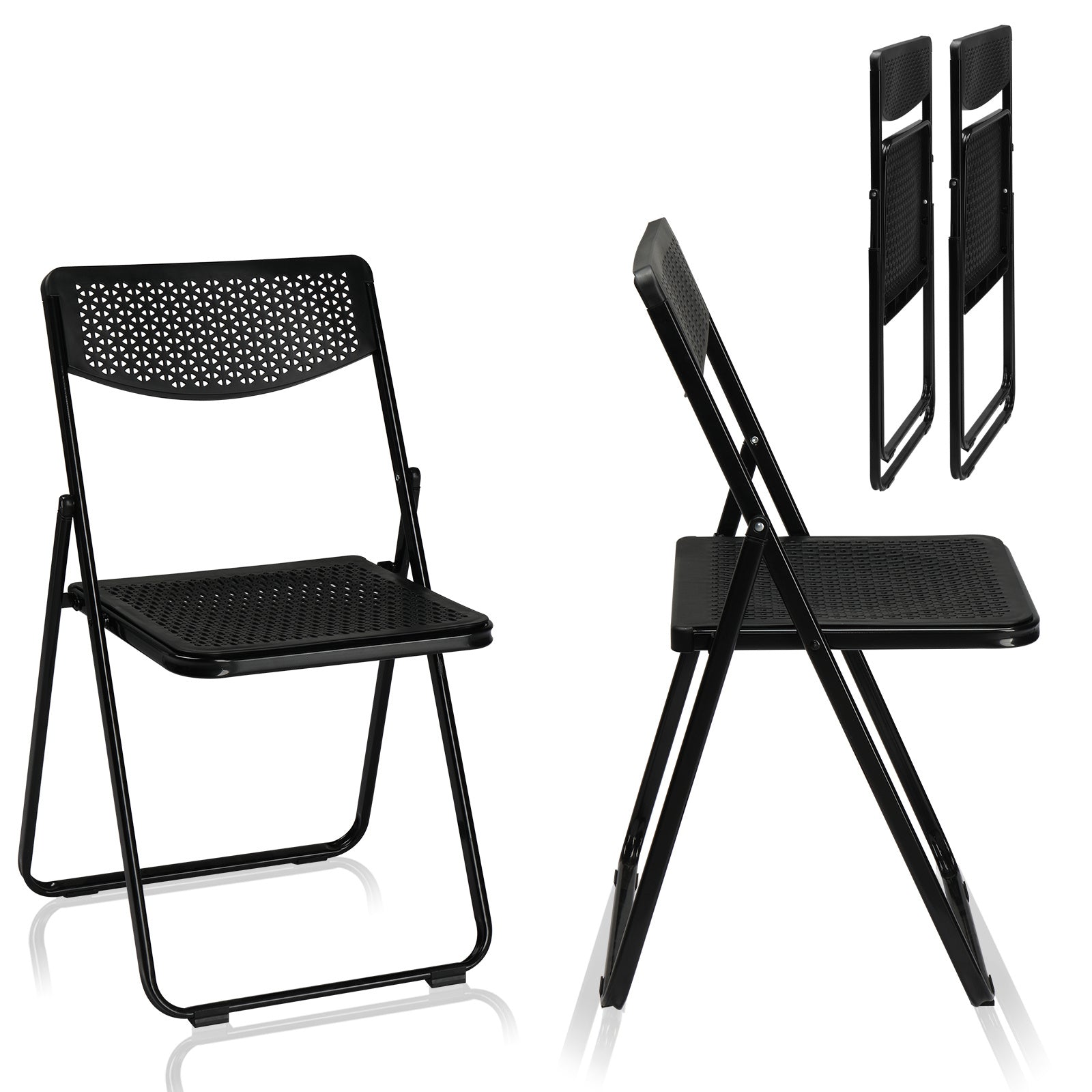 4pcs Black, Cut-out Pattern, Courtyard Plastic Folding Chair