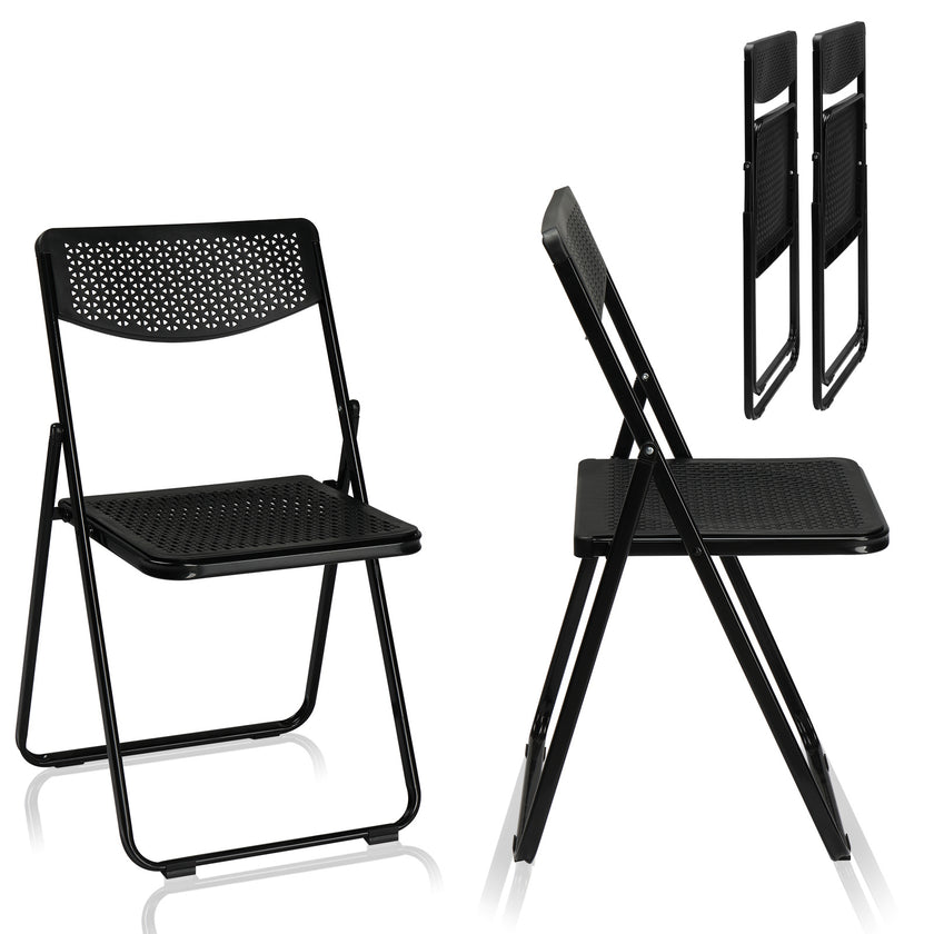 4pcs Black, Cut-out Pattern, Courtyard Plastic Folding Chair