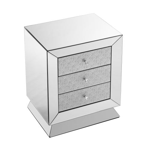 W 22 X D 16.5 X H26.4 Elegant Mirror Three Drawer Cabinet, Drawer Inlaid With Diamond Glass Mirror Three Drawer Cabinet, Suitable For Corridor, Living Room, Corner, Bedroom, Sofa