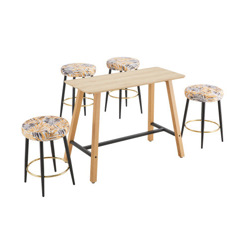 Counter Height Bar Stools Set Of 2, PU Kitchen Stools Upholstered Dining Chair Stools 24 Inches Height With Golden Footrest For Kitchen Island Coffee Shop Bar Home Balcony Silver Leaves Velvet