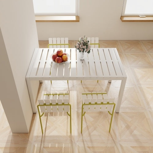 4-Pack Modern Striped Color Block Chairs - Waterproof PP Seat  Sturdy Metal Legs, Indoor Outdoor Dining Set For Patio, Balcony,