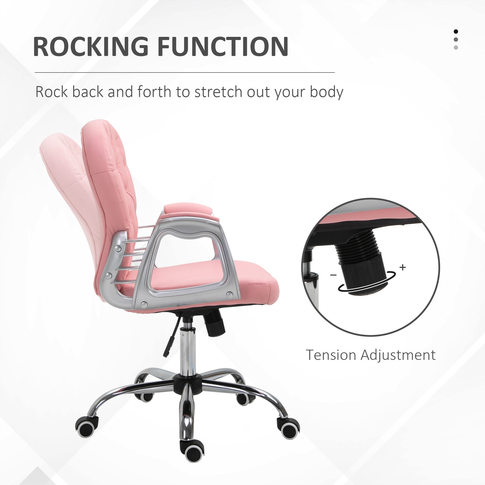 Vinsetto Vanity PU Leather Office Chair, Mid Back, Tufted Swivel Task Chair, Adjustable Height, Pink