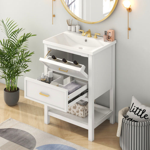 24'' Bathroom Vanity With Top Sink, Modern Bathroom Storage Cabinet With 2 Drawers, Single Sink Bathroom Vanity Replace SW000101AAK