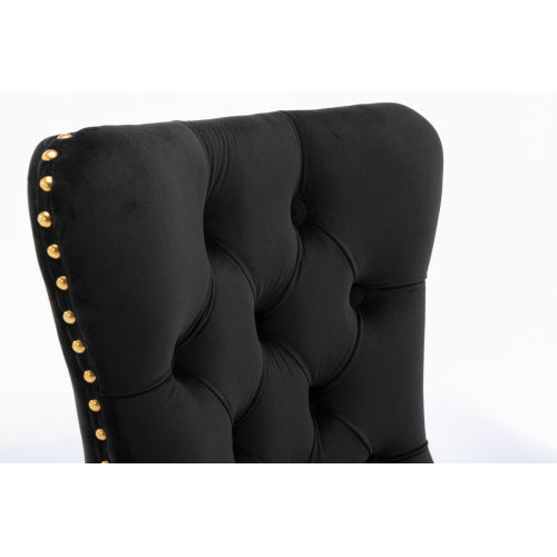 High-end Tufted Solid Wood Contemporary Velvet Upholstered Dining Chair With Golden Stainless Steel Plating Legs
