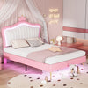 Full Size Upholstered Bed Frame With LED Lights & Crown Headboard