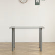 Simple Rectangular Cylindrical Leg Dining Table For 4 People Tempered Glass Stainless Steel Black Edging 110X70X75cm