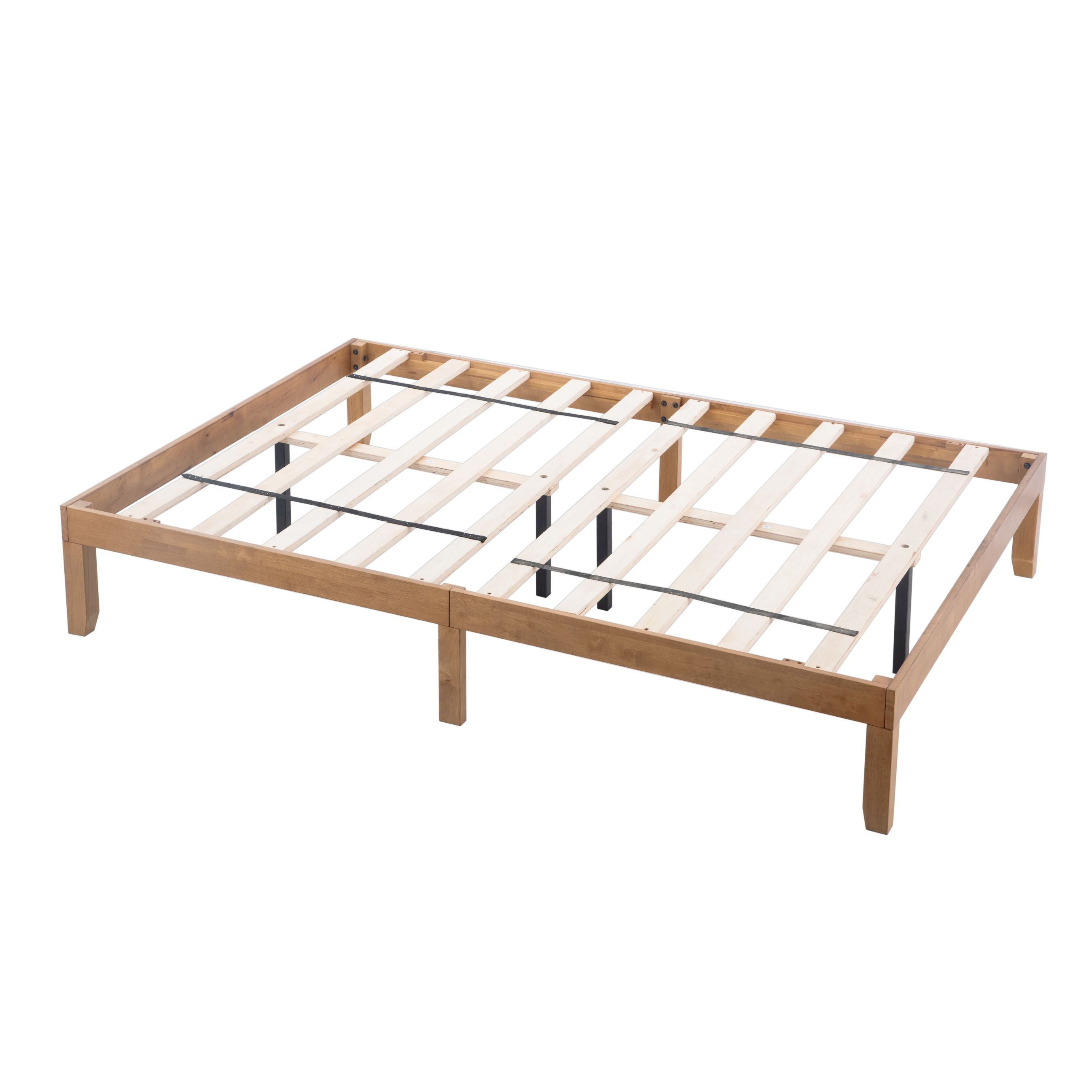 Large Wooden Platform Bed Frame, No Spring Box Required, Solid Wood Batten Support, Easy To Assemble