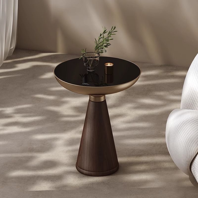 Tempered Glass Round Light Luxury Modern Solid Wood Side Table