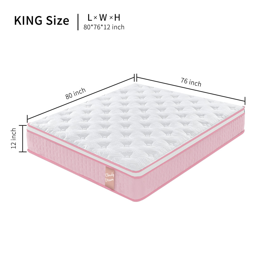 12 Inch Hybrid Mattress Individual Pocket Spring Memory Foam Cool Knitted Cover CertiPUR-US