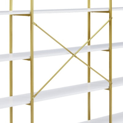 74.8 Inch 5 Tiers Office Bookcase Bookshelf, Display Shelf With Round Top, X Bar Gold Frame