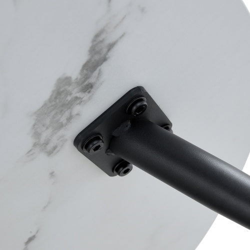 31.5 White Marble-Patterned MDF Round Coffee Table With Black Metal Legs.Adjustable Feet,Coffee Table,Round Table Design,MDF Material,White Marble Pattern