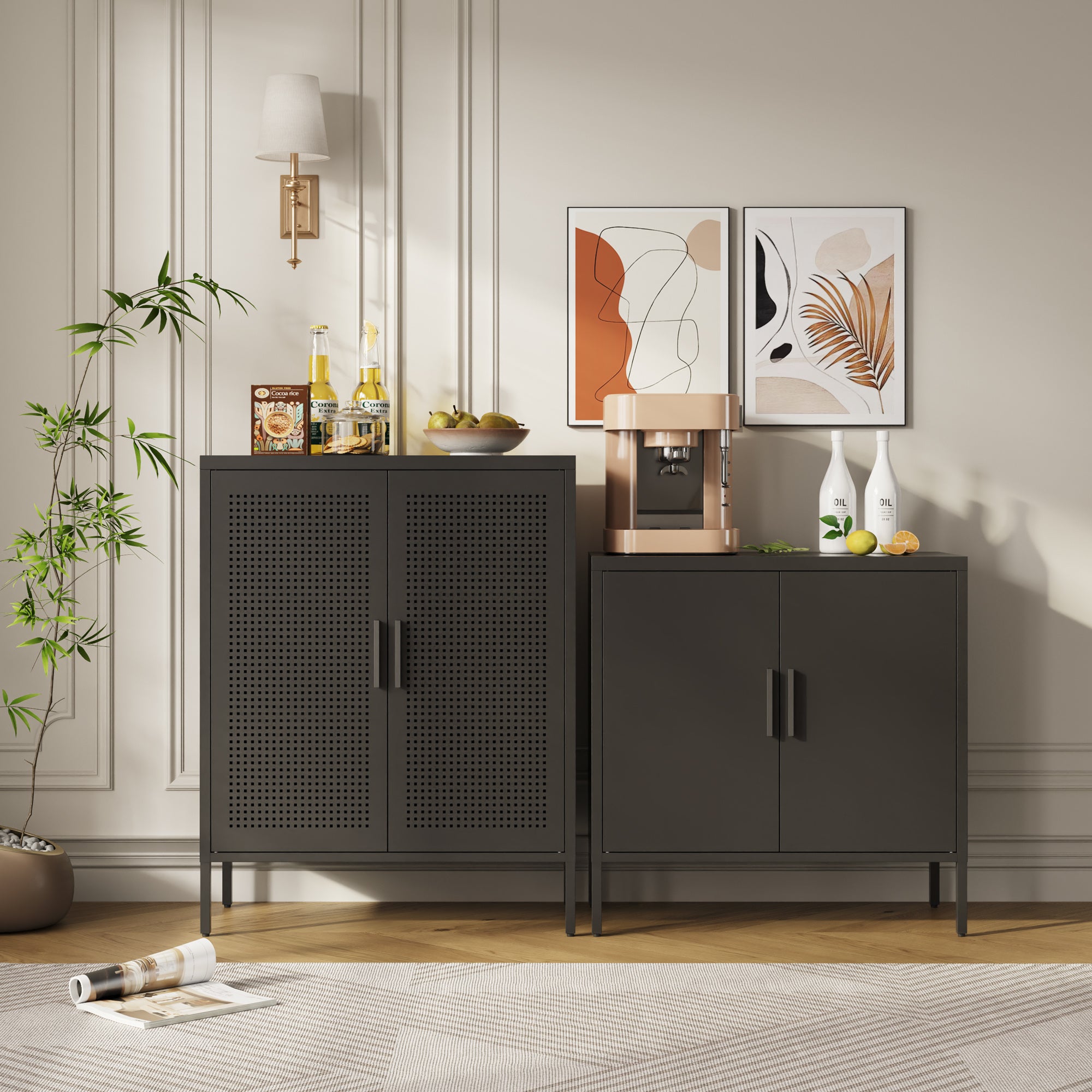 Metal Storage Cabinet With Doors And Adjustable Shelves, Steel Garage Storage Cabinet, Metal File Cabinet For Home Office School Gym, Black