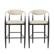 Barstools Set Of 2, Counter Height Upholstered Bar Stools With Back For Kitchen Island, Beige Faux PU Leather Seating Black Iron Legs 260LBS Weight Capacity