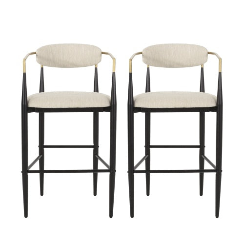 Barstools Set Of 2, Counter Height Upholstered Bar Stools With Back For Kitchen Island, Beige Faux PU Leather Seating Black Iron Legs 260LBS Weight Capacity