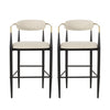 Barstools Set Of 2, Counter Height Upholstered Bar Stools With Back For Kitchen Island, Beige Faux PU Leather Seating Black Iron Legs 260LBS Weight Capacity