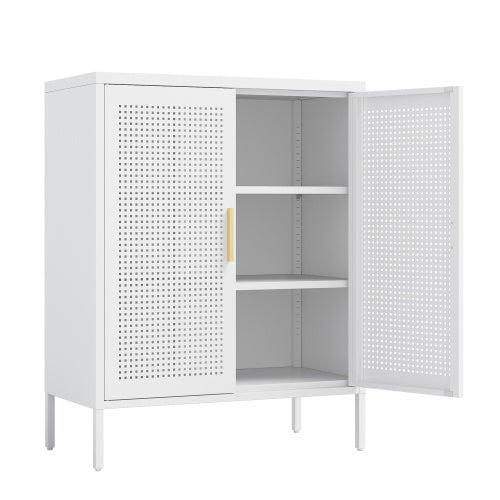 NO LOCK, Metal Storage Cabinet With 2 Doors And 2 Adjustable Shelves, Steel Storage Cabinet, Metal File Cabinet For Home Office School Gym, White