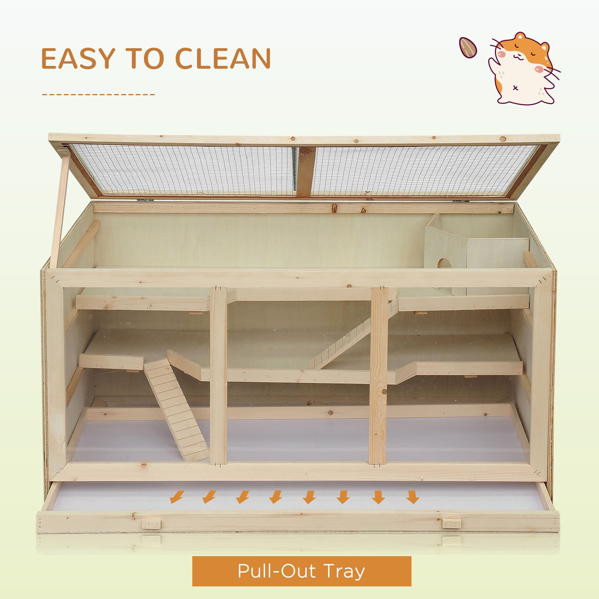 Hamster Cage 3 Tiers Wooden Big Habitat Mice Rat Exercise Play House Pen Opening Roof Ramps