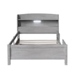 Wood Twin Size Platform Bed With Built-in LED Light, Storage Headboard And Guardrail, Antique Grey
