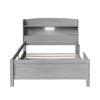 Wood Twin Size Platform Bed With Built-in LED Light, Storage Headboard And Guardrail, Antique Grey