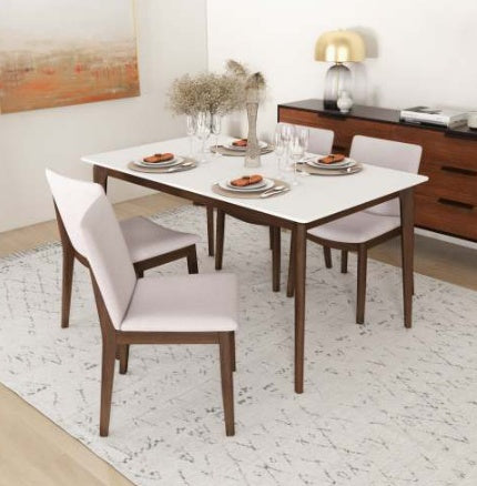 Modern Laura Mid-Century Modern Solid Wood Dining Chair Set With Upholstered Fabric, Beige Linen, 20 X 20 X 32 Inches   Set Of 2