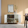 Sideboard Buffet Cabinet With 3 Doors And Removable Shelves, For Living Room, Dining Room, Ivory Whi