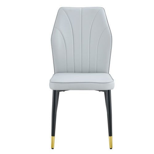 4 Light Gray Modern Dining Chairs With Stylish PU Patterned Backrest And Black Metal Legs For A Comfortable Home Experience In The Kitchen, Bedroom And Office.