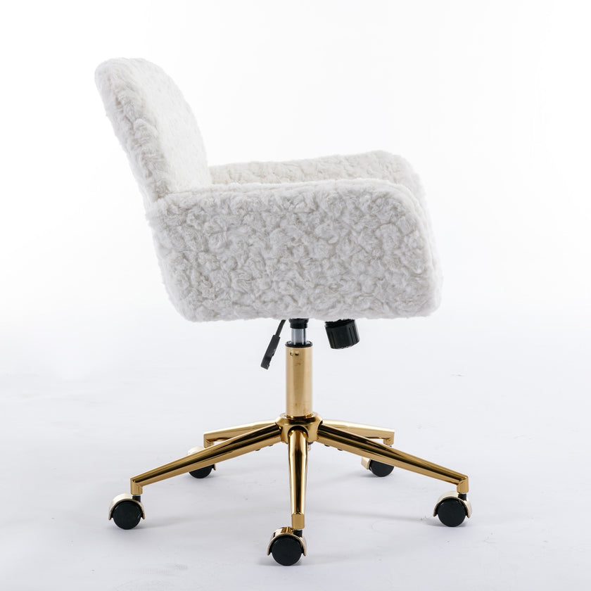 A&A Furniture Rabbit Hair Office Chair With Golden Base, Adjustable