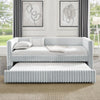 Twin Size Daybed, Upholstered Sofa Bed,The Bottom Pulls Out To Form A Bed ,Striped Corduroy Fabric- Beige 86x43.5x34