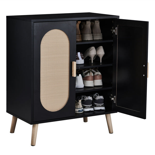 2-door Standing Cabinet Type With High Foot Oval Rattan Shoe Cabinet