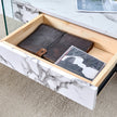 43.3 Inch Modern Two-Tier Coffee Table - Clear Tempered Glass And White Marble Texture, Multifunctional Storage Design.The Bottom Tier Includes A Drawer.Can Be Used As A Coffee Table,side Table,etc.