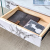 43.3 Inch Modern Two-Tier Coffee Table - Clear Tempered Glass And White Marble Texture, Multifunctional Storage Design.The Bottom Tier Includes A Drawer.Can Be Used As A Coffee Table,side Table,etc.