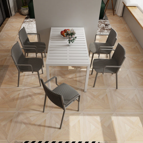 4pcs Modern Stackable Plastic Armchair For Indoor  Outdoor Use  Ergonomic Slatted Back Design, All  Weather PP Material, Light Baby Blue   Patio, Balcony, Cafe