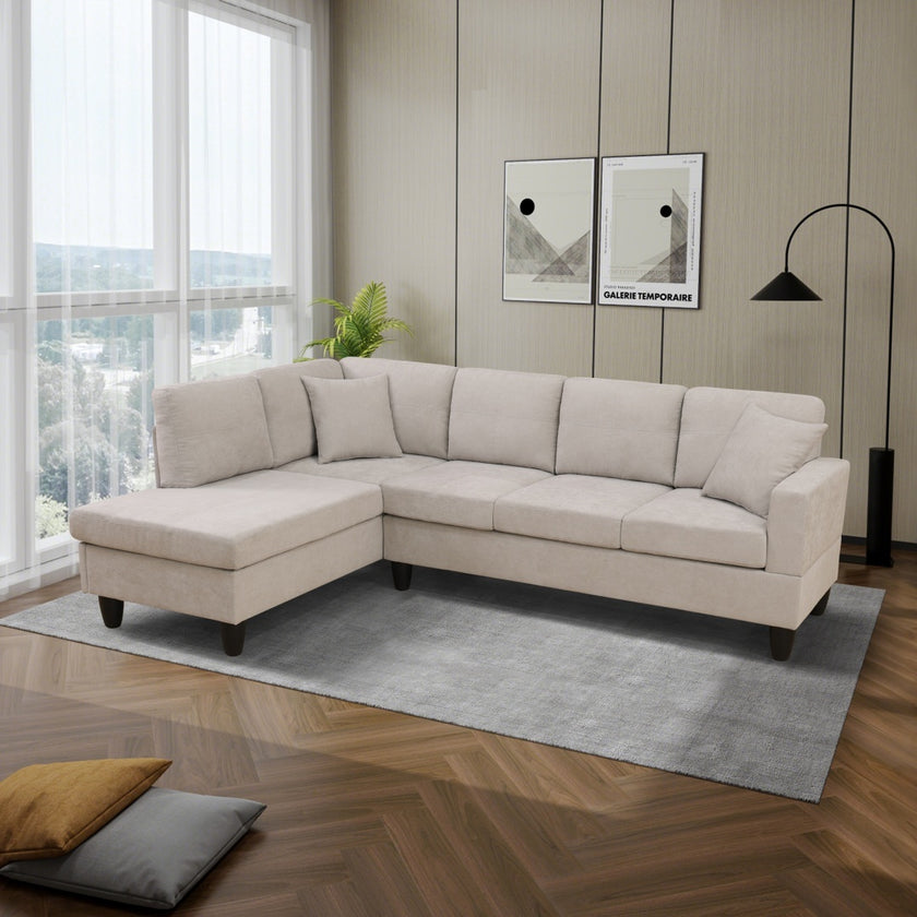 Off-White Short Fur Fluffy Fabric 2-Piece Left Side L-Shaped Living Room Sofa Set--Only Supports Self Pickup