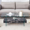 43.3 Inch Modern Two-Tier Coffee Table - Clear Tempered Glass And Black Marble Texture, Multifunctional Storage Design.The Bottom Tier Includes A Drawer.Can Be Used As A Coffee Table,side Table,etc
