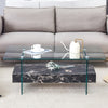 43.3 Inch Modern Two-Tier Coffee Table - Clear Tempered Glass And Black Marble Texture, Multifunctional Storage Design.The Bottom Tier Includes A Drawer.Can Be Used As A Coffee Table,side Table,etc