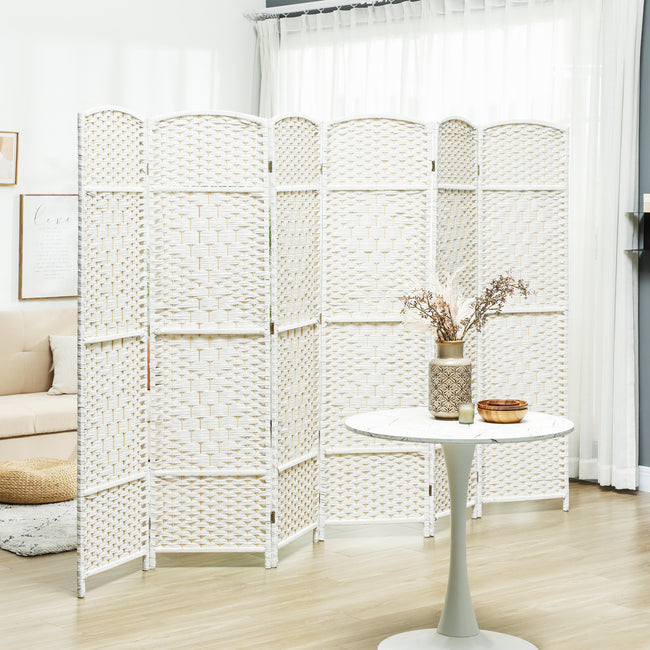 Folding Room Divider Screen 6 Panel 6' Tall Privacy Screen Freestanding Wood Partition for Home Office, White