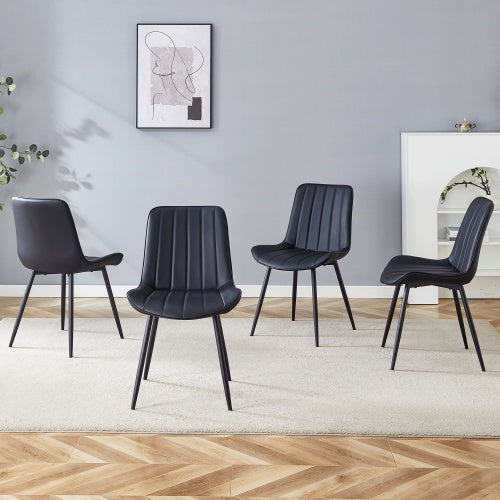 Extended Seat Cushion PU Black Dining Chair Set - Four Pieces,Ergonomic Design.Smooth Line Design,Integral Metal Leg Structure,Can Integrate Well Into Various Modern Home Decoration Styles.