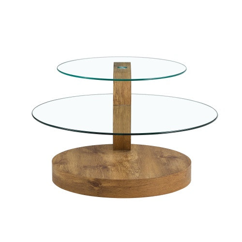 Modern And Practical Double-layer Round Table. Glass Table Top, Wood MDF Table Legs. Suitable For Living Room And Bedroom
