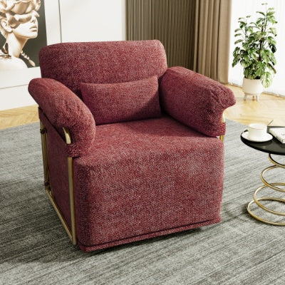 360 Degree Square Swivel Accent Sofa Chair,Fluffy Fabric Lounge Wide Upholstered Reading Chair With Gold Metal Legs, Comfortable Armchair For Living Room,Bedroom,Office