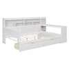Wooden Full-size Sofa Bed With Storage Rack, Multifunctional Bed With Two Storage Drawers And Desk, Antique White
