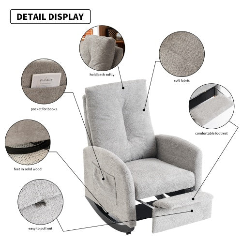 Accent Rocking Chair With Footrest High Back Rubber Wood Rocking Legs Bedroom Living Space