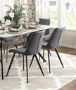 Modern Design Dining Chairs 2pc Set Gray Faux Leather Upholstery Black Metal Legs Kitchen Dining Furniture