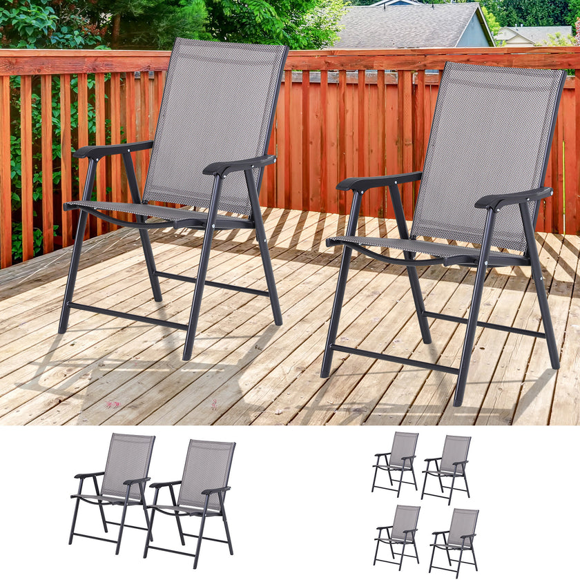 2-piece Patio Folding Chairs, Set With A Simple & Breathable Mesh, Dining Chair With Armrests, For Garden Yard, Camping