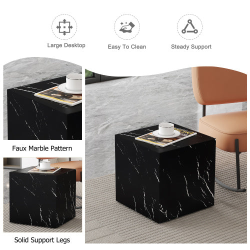 15.7x15.7x15.7 Inch Black Marble Texture MDF Coffee Table - Luxurious Design, Perfect Living Room Accent.Cube Fashion Texture Design Coffee Table, Suitable For Various Situations And Scenes