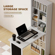 Fold Down Convertible Writing Table, Folding Desk With Blackboard & Side Shelf, Multi-Function Computer Office Workstation, White