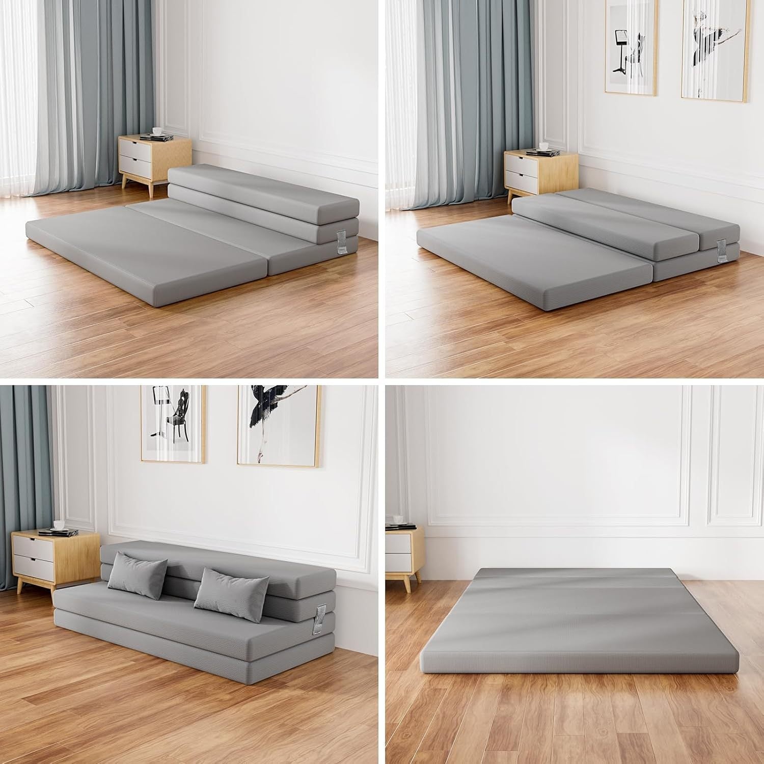 Single Bed Foldable Mattress,  Folding Mattress Upper Sofa Mattress, Double Folding Memory Foam Folding Sofa Bed For Camping, Flooring, Travel, Guests, RV, Washable Cover And Easy S