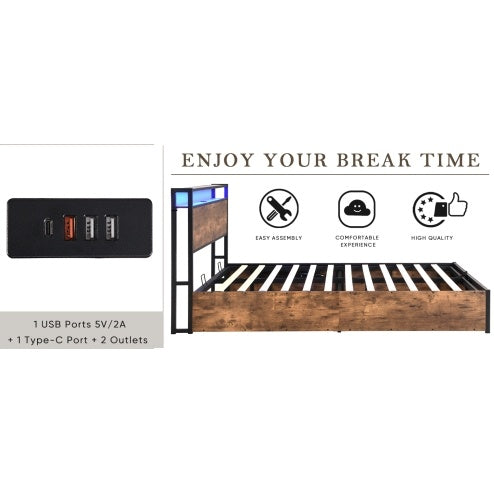 Wooden Platform Bed Frame With Lifting And Charging Station