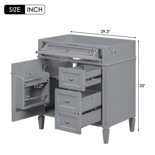 30'' Bathroom Vanity Without Top Sink, Modern Bathroom Storage Cabinet With 2 Drawers And A Tip-out Drawer